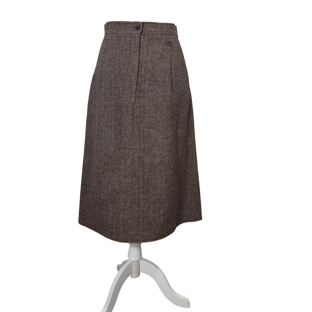 Vintage Givenchy Sport Wool Tweed Midi Skirt Brown A-Line High Waist 70s 80s